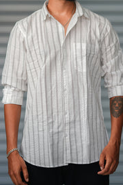 Men's Vertical Striped Cotton Casual Shirt | Premium Full Sleeve Shirt - White